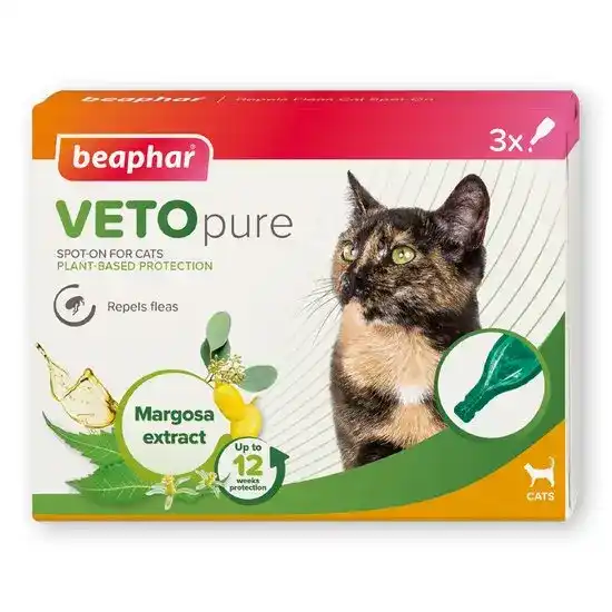 Beaphar VETOpure Plant-Based Flea Spot-On Protection for Cats 3 Pipettes 17882